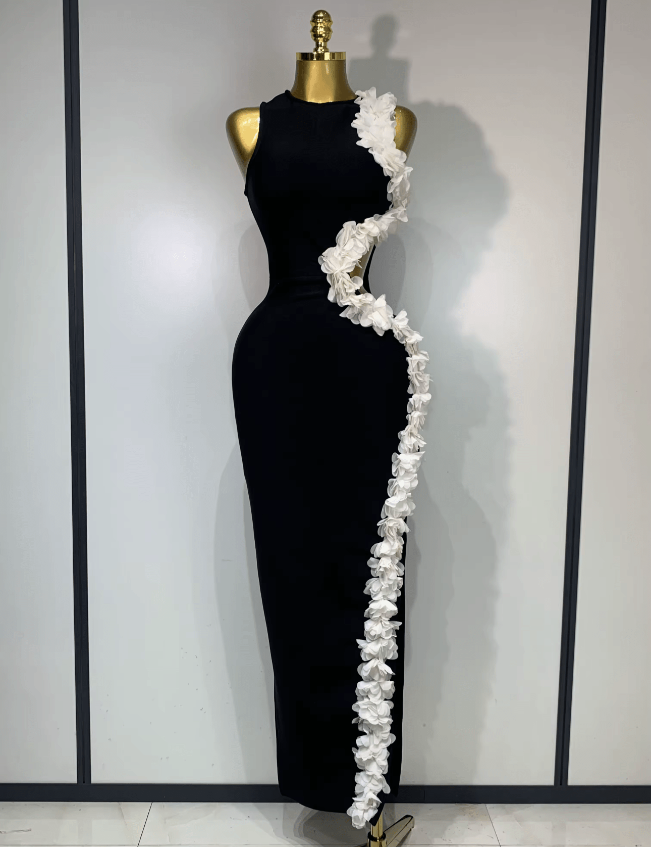 Sexy O Neck Flower Cut Out Maxi Long Bodycon Bandage Dress Elegant Evening Club Party Birthday Dress - Bandage city