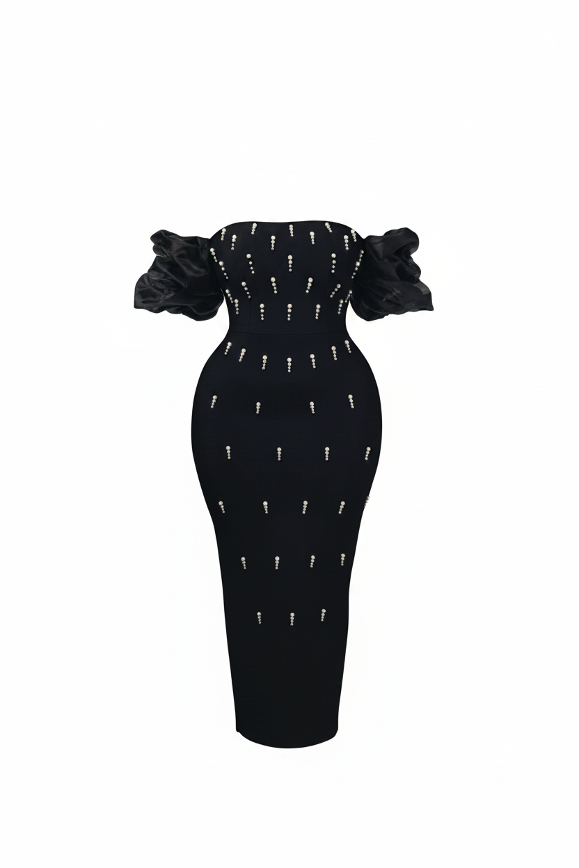 Sexy Off Shoulder Pearl Maxi Long Bodycon Bandage Dress Birthday Party