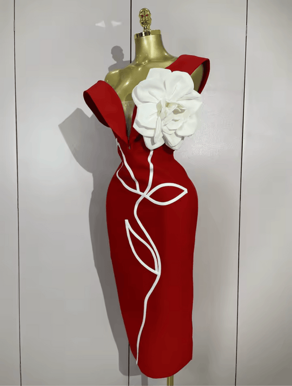 Sexy Off Shoulder White Flower Bodycon Bandage Long Dress - Bandage city