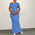 Sexy Slash Neck Off the Shoulder Shinning Crystal Bodycon Long Bandage Dress Birthday Party Outfit - Bandage city