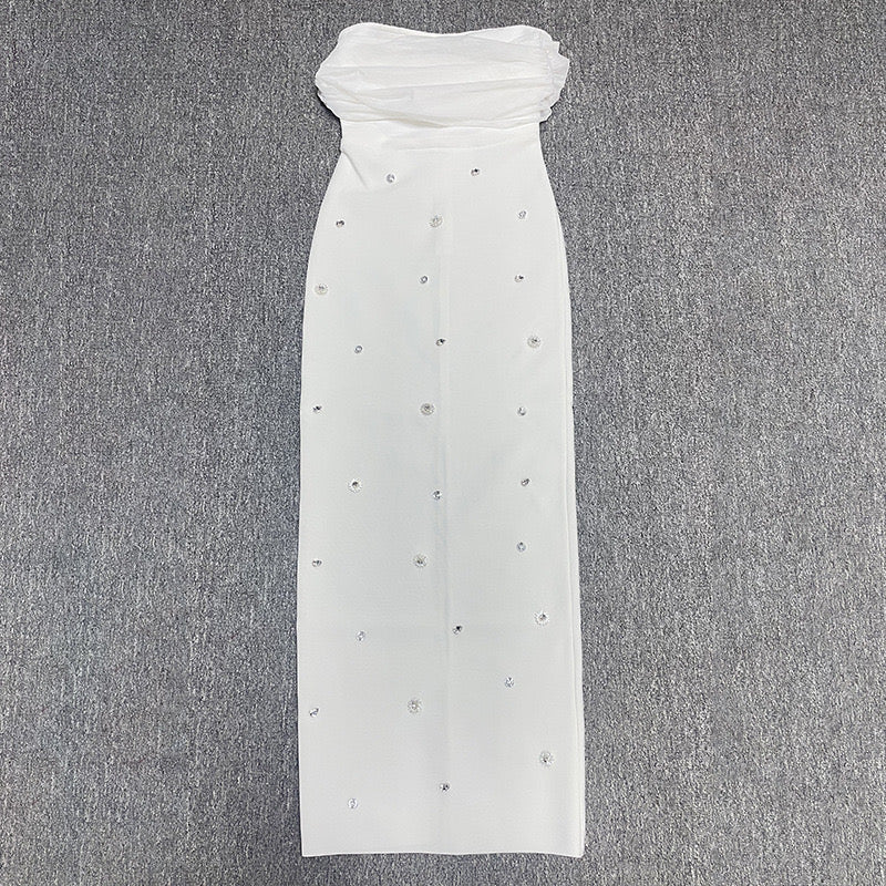 Sexy Slash Neck Off the Shoulder Shinning Crystal Bodycon Long Bandage Dress Birthday Party Outfit - Bandage city