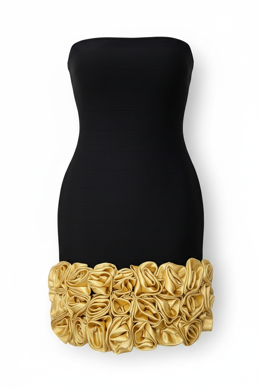 Sexy Strapless Gold Appliques Bodycon