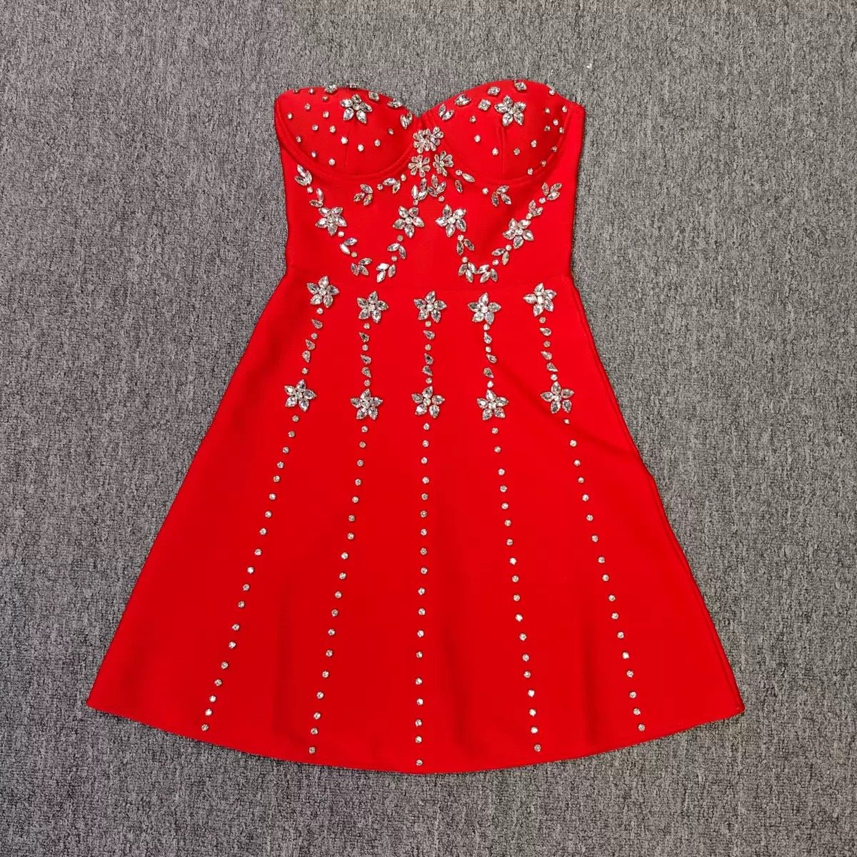 Sexy Strapless Mini Bandage Dress Diamond Beaded for Birthday Party Celebration - Bandage city