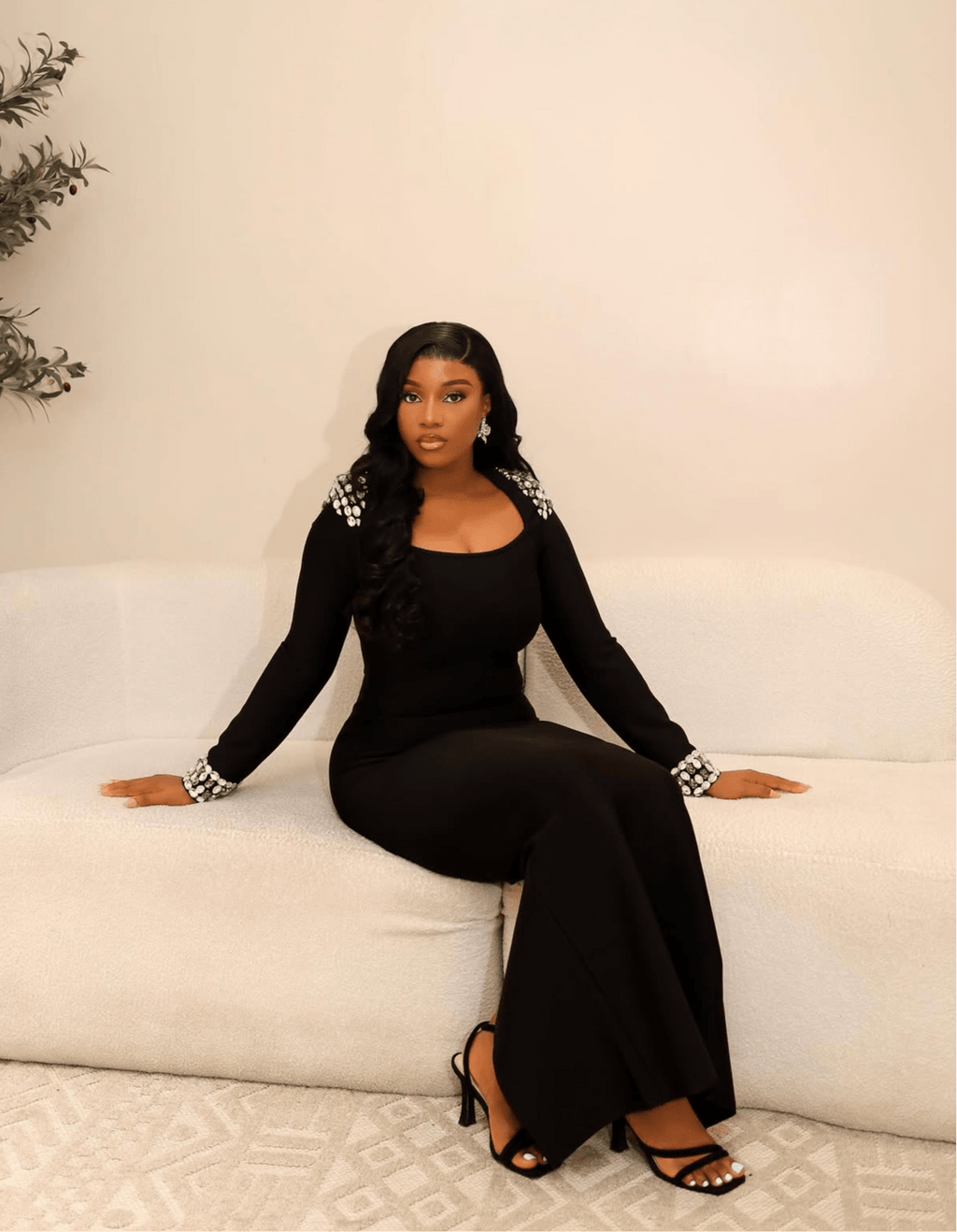 shining diamond long sleeve evening dress fashionable party outfit - Bandage city