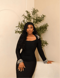 shining diamond long sleeve evening dress fashionable party outfit - Bandage city
