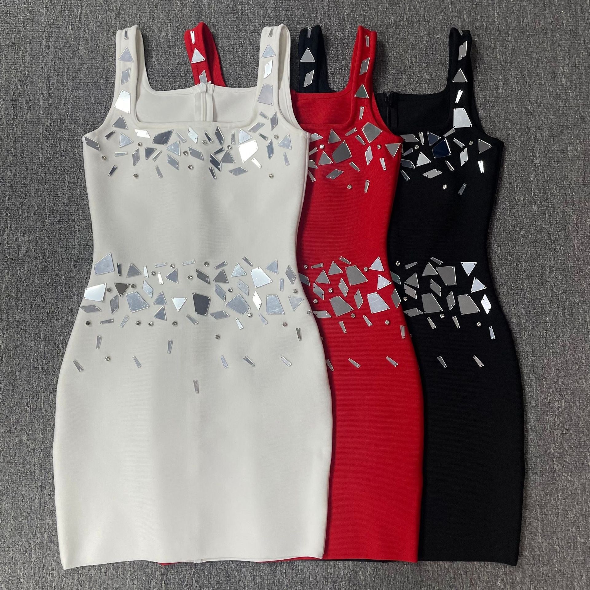 Sleeveless Sexy O - Neck Shinning Mirrors Bodycon Mini Bandage Dress Nightclub Party Outfit - Bandage city