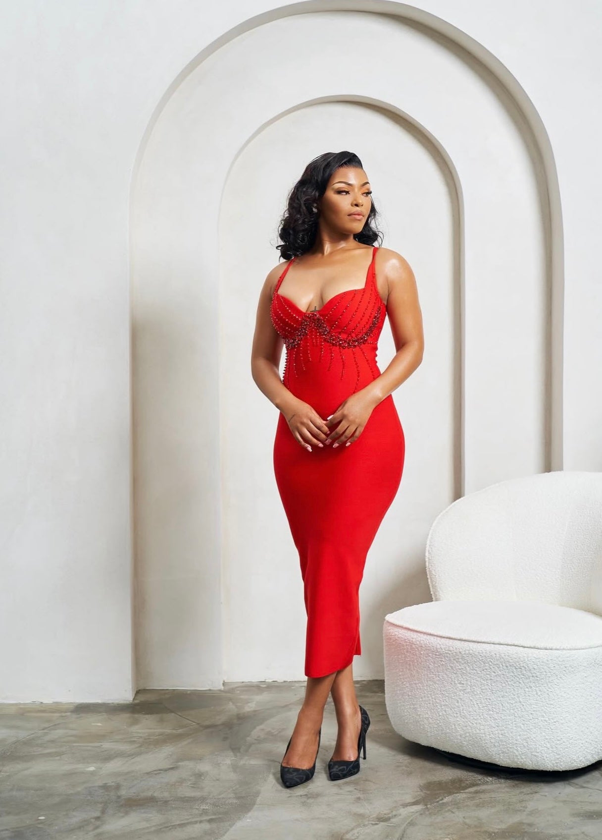 Spaghetti Strap Diamond Beading Embroidery Long Birthday Bandage Gown - Bandage city
