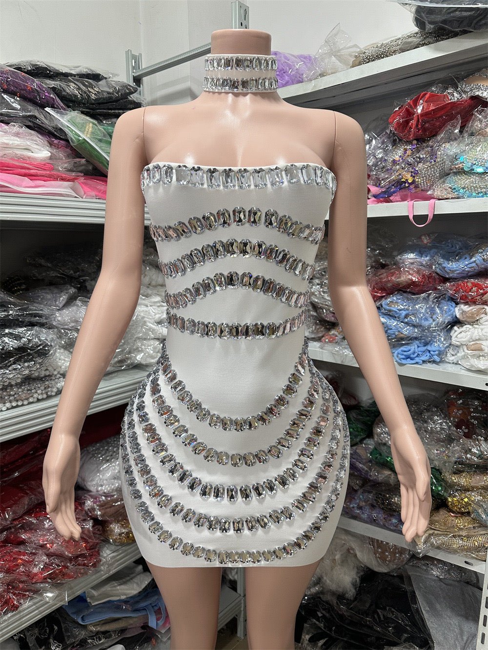 Sparkly Rhinestones Bodycon Strapless Mini Bandage Dress For Club Or Birthday Dress - Bandage city