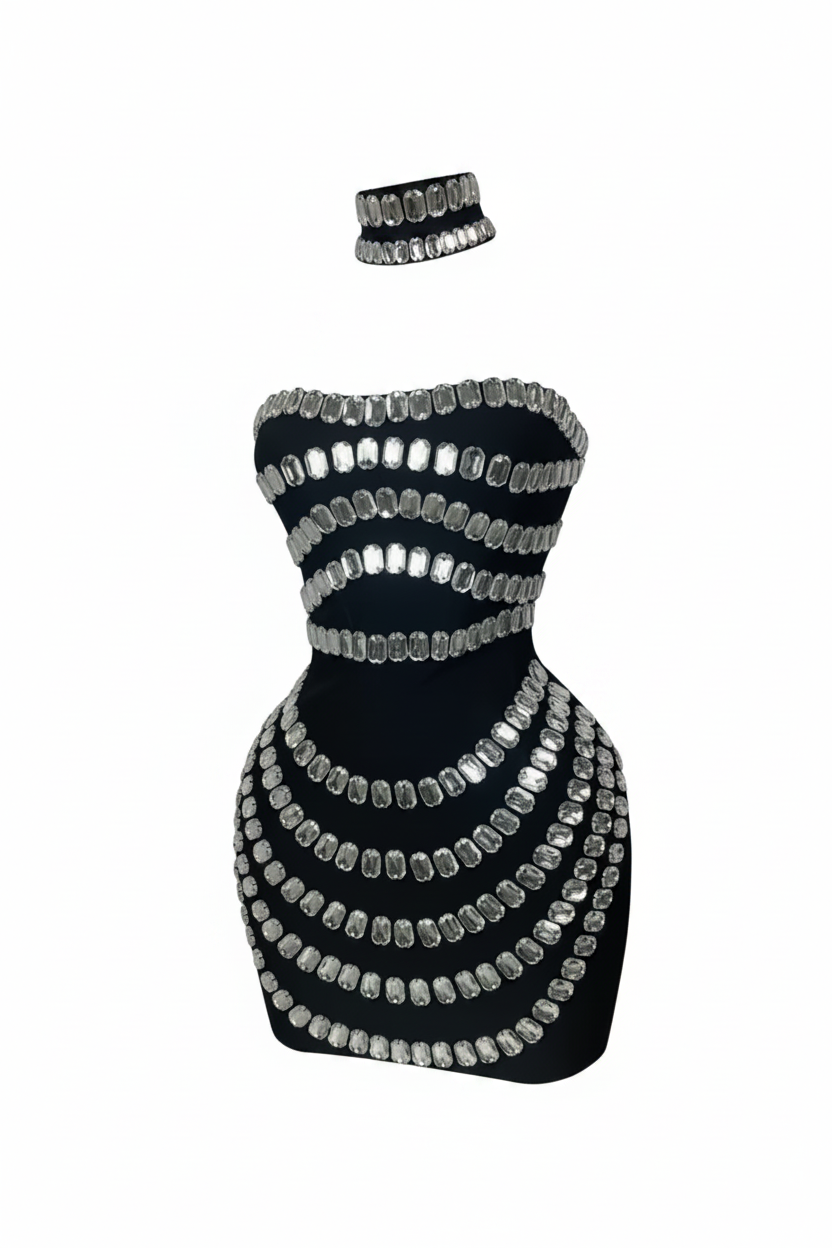 Sparkly Rhinestones Bodycon Strapless Mini Bandage Dress