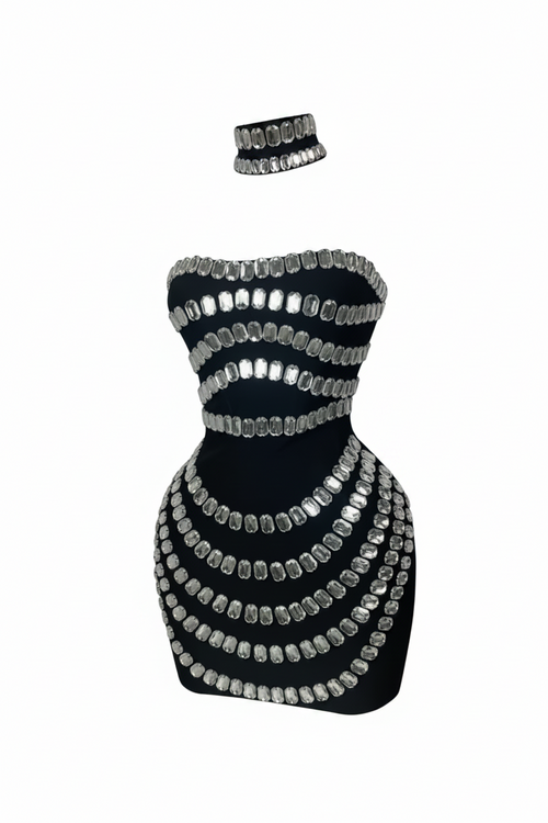 Sparkly Rhinestones Bodycon Strapless Mini Bandage Dress