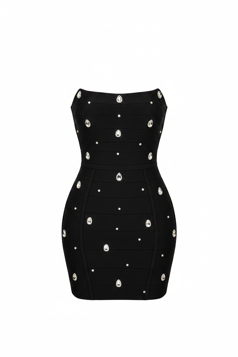 Strapless Diamond Bead Mini Bandage Dress