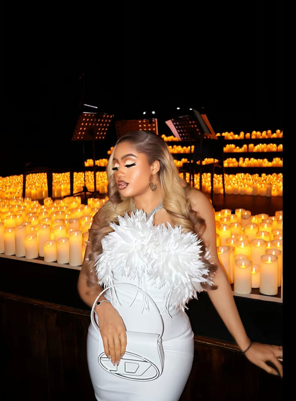Strapless Feathers Bodycon Long Bandage Dress Birthday Outfit - Bandage city