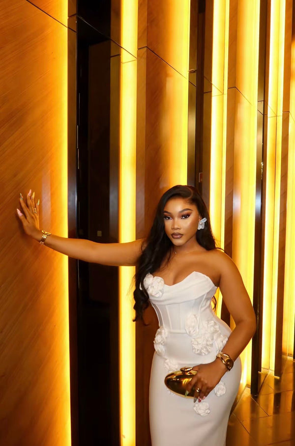 Strapless Florals Off the Shoulder Bodycon Bandage Mid - calf Dress Backless Club Party Dress - Bandage city