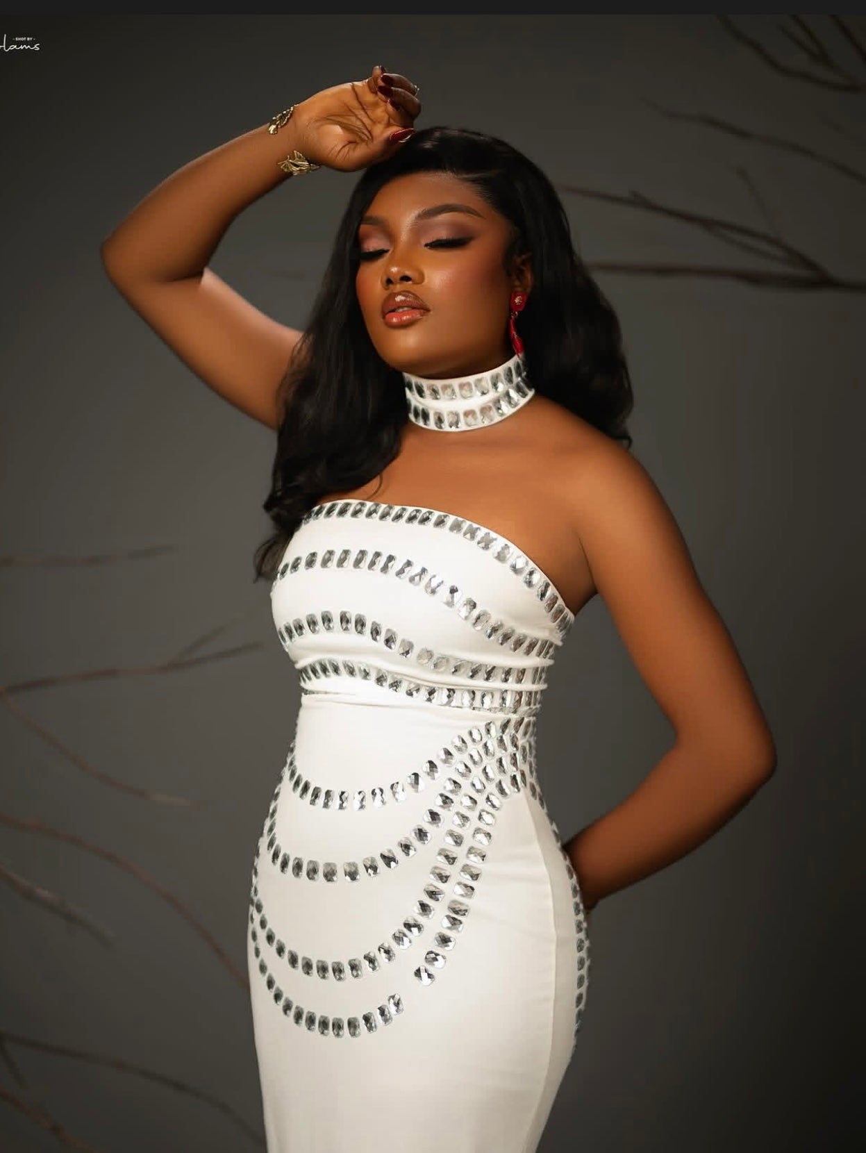 Strapless Long Dress Diamonds Embellished Bodycon Bandage Dress - Bandage city