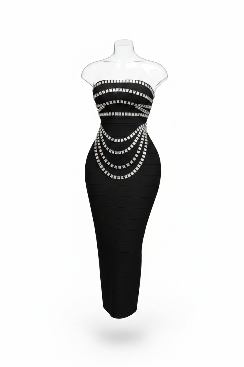 Strapless Diamonds Embellished Bandage Dress