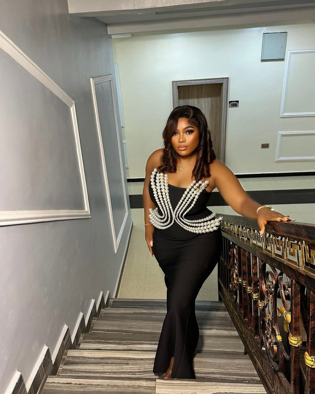 Strapless Pearl Beading Bodycon Long Bandage Dress Elegant And Luxury Birthday Dress - Bandage city