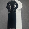 Turtleneck Shiny Diamond Long Sleeves Crystal Bandage Long Dress - Bandage city