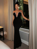 V - Neck Sleeveless Crystal Backless Full Length Party Dresses - Bandage city